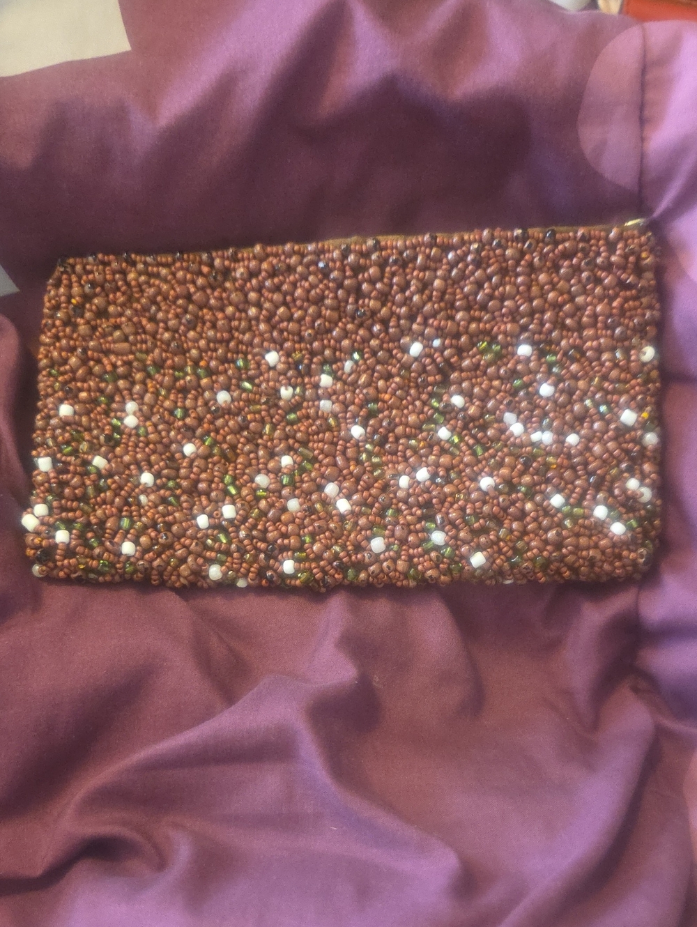 Vinyage Beaded Brown Evening Clutch - Unbranded